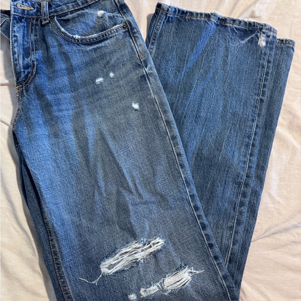 Zara Women's Blue Distressed Flare Jeans